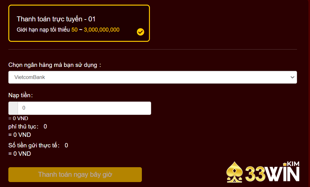 Hướng dẫn nạp tiền 33win qua app hỗ trợ