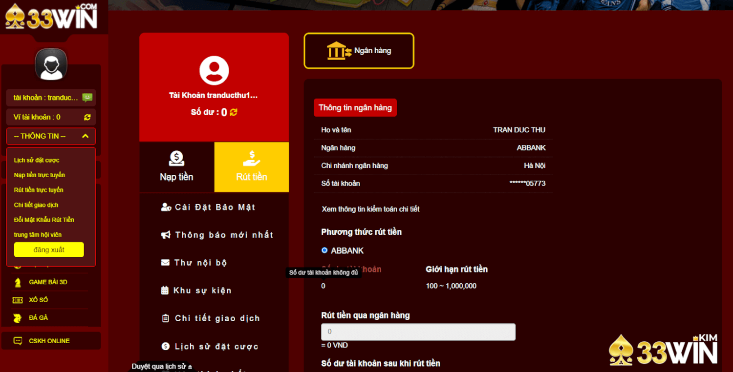 Hướng dẫn rút tiền 33win chính xác - nhanh chóng nhất