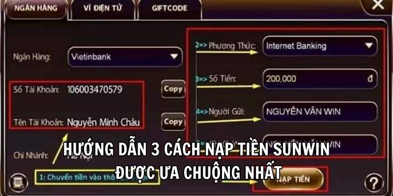 Hướng dẫn 3 cách nạp tiền Sunwin được ưa chuộng nhất